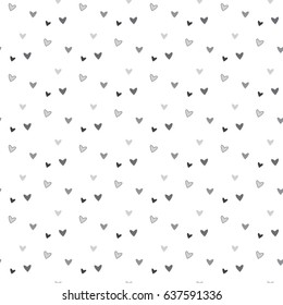 Seamless Pattern of Tiny Black and Grey Hearts on White Background