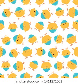 Seamless pattern with tiny chicken. Cute and childish design for fabric, textile, wallpaper, bedding, swaddles, toys or gender-neutral apparel. Simple and sweet print for nursery decor or wall art.