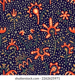 Seamless pattern with tiny flowers. Abstract fantasy ornament. Vector illustration.