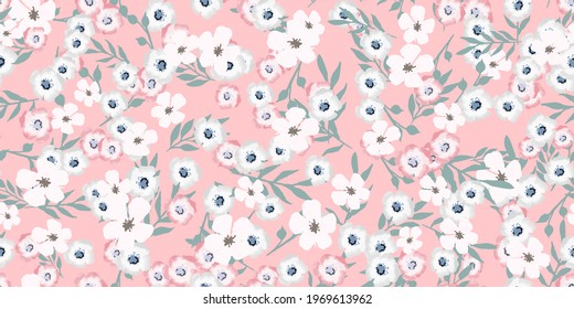 seamless pattern with tiny flowers in watercolor style