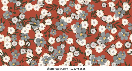 seamless pattern with tiny flowers in watercolor style