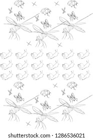 Seamless pattern with tiny insects. Hand drawn, vector