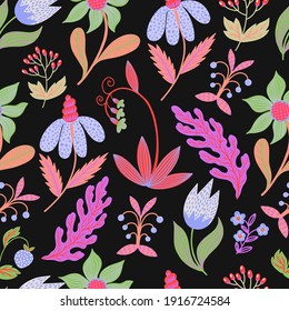 Seamless pattern with tiny vivid flowers. Vector textile print