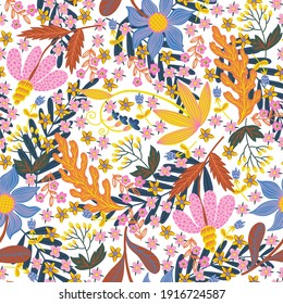 Seamless pattern with tiny vivid flowers. Vector textile print