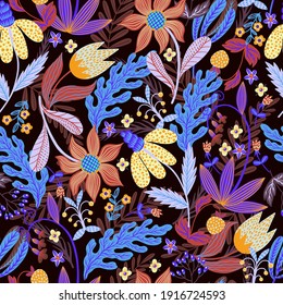 Seamless pattern with tiny vivid flowers. Vector textile print