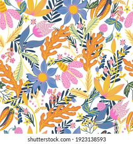 Seamless pattern with tiny vivid flowers. Vector textile print