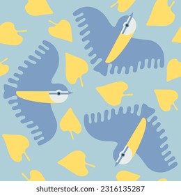seamless pattern with tits and leaves