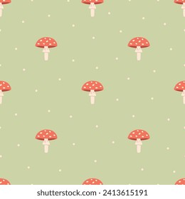 Seamless pattern with toadstool. Design for fabric, textile, wrapping paper. Vector illustration in flat style