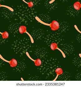 Seamless pattern with toadstool mushrooms. Magical fly agaric wallpaper. Design for printing, textile, fabric, fashion, interior, wrapping paper. Vector illustration