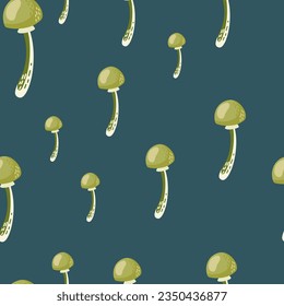 Seamless pattern with toadstool mushrooms. Magical fly agaric wallpaper. Design for printing, textile, fabric, fashion, interior, wrapping paper. Vector illustration