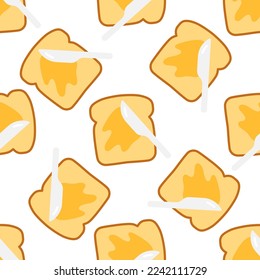 Seamless pattern toast and butter   knife  Toast  peanut butter isolated white background  Vector illustration 