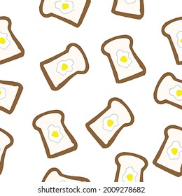 seamless pattern with toast and sunny side up illustration on white background. hand drawn vector. healthy breakfast. doodle art for wallpaper, backdrop, fabric, wrapping paper and gift.delicious food