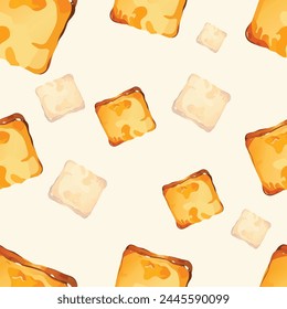 seamless pattern of toasts with chocolate chips and milk, vector illustration, flat design, high resolution, high detail, digital art, digital painting, high contrast.