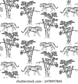 Seamless pattern in toile de jouy style. Vector illustration 
