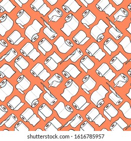 Seamless pattern with toilet paper rolls in cartoon style. Vector illustration