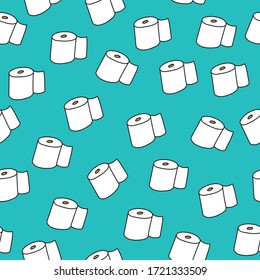 A Seamless Pattern of Toilet Paper Rolls on a Blue Background