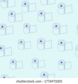 Seamless pattern with toilet paper rolls in doodle style. Vector illustration. The scribble of a gel pen.
