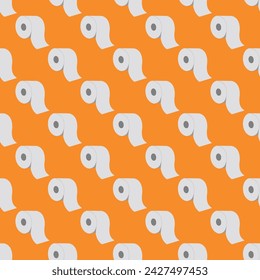 Seamless pattern of toilet paper rolls on an orange background.