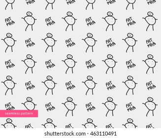 seamless pattern, tolststy silhouette doodle man smiling, waving pens, trendy print on fabric begraund, sketch, graphic, monochrome, vector illustration isolated on white background