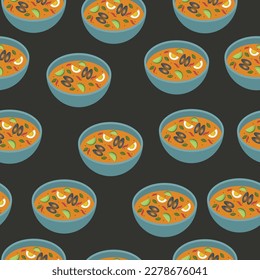 Seamless pattern of tom yam. Asian soup illustration