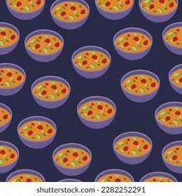 Seamless pattern with tom yam. Asian food illustration