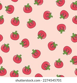 Seamless pattern with tomato cartoon character. Vector illustration.