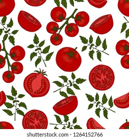 seamless pattern. tomato in different types. endless ornament. hand-drawn. vector illustration.