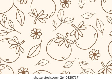 Seamless pattern with tomato flowers and leaves