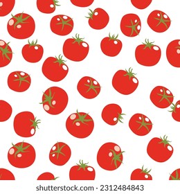 A seamless pattern of tomato isolated on white background. vector illustration. vegetable  wrapping paper.