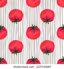 Patrón sin foco con tomate. Papel de pared de verduras orgánicas. Fondo decorativo para el diseño de tejidos, impresión textil, tejidos de cocina, envoltura, cubierta. Ilustración del vector Doodle
