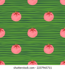 Seamless pattern with tomato. Organic vegetable wallpaper. Decorative backdrop for fabric design, textile print, kitchen textiles, wrapping, cover. Doodle vector illustration