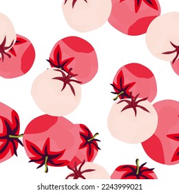 Nahtloses Muster mit Tomate. Tapete mit Bio-Gemüse. Dekorativer Hintergrund für Stoffdesign, Stoffdruck, Küchentextilien, Umhüllung, Abdeckung. Doodle-Vektorgrafik
