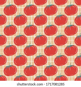 Seamless pattern with tomato. Red tomatoes wallpaper.  Geometric vector illustration