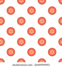 Seamless pattern with tomato slices. Summer vegetable wallpaper. Vector flat illustration.