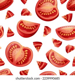 Seamless pattern with tomato slices. Traditional healthy cuisine. Delicious vegetable. Texture for fabric, wallpaper, restaurant paper and menu