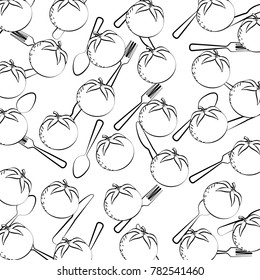 seamless pattern tomato vegetable with fork and spoon