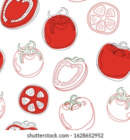 Seamless pattern. Tomato. Vegetables. Natural food and healthy nutrition. Flat vector illustration on a white background.