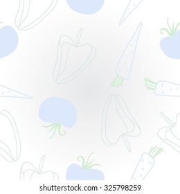 Seamless    pattern  of tomatoes, carrots, Bell pepper, spots, leaves . Hand drawn.