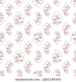 Seamless pattern with tomatoes contour for your design. Vegetable outline elements on white background