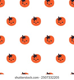 Seamless pattern. Tomatoes. Kawaii style. Hand drawn illustration design on white background.