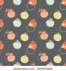 Seamless pattern with tomatoes on a dark gray background. Vector illustration