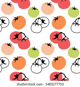 Seamless pattern with tomatoes on a white background. Wallpaper, print, wrapping paper, packaging. Vector illustration.