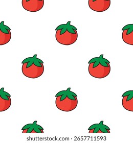 Patrón sin fisuras de tomates sobre un fondo blanco