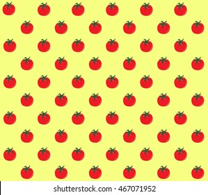 Seamless pattern with tomatoes on yellow  background. Vegetable organic food ripe tomato vector illustration. Simple cartoon illustration. Healthy food and agriculture design.