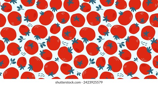 Seamless pattern with tomatoes. Ovonoy natural print for the kitchen. Vector graphics.