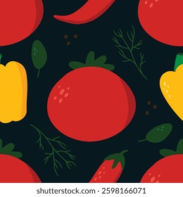 
seamless pattern with tomatoes and peppers minimalism vegetables