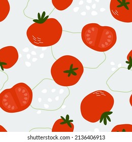 Seamless pattern with tomatoes. Print with a vegetable for proper vegan nutrition. Vector graphics.