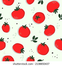 Seamless pattern with tomatoes. Print with a vegetable for proper vegan nutrition. Vector graphics.