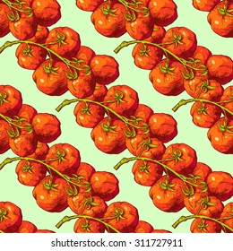 Seamless pattern tomatoes. Vector hand-drawn illustration