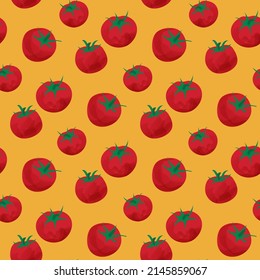 Seamless pattern Tomatoes. Vector illustration isolated on yellow background